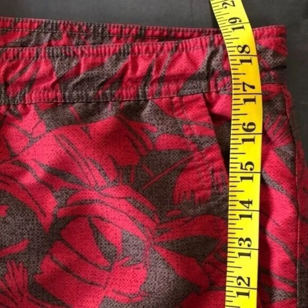 Eddie Bauer Men's‎ Large Red Brown Leaf Print Bathing Suit Swim Trunks Shorts